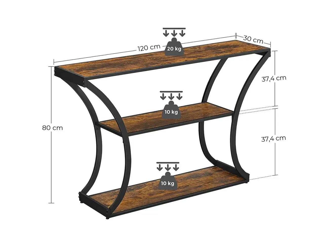 Billede 7 - Konsolbord buede ben, udvidet bordplade, vintage brun/sort (LNT089B01)