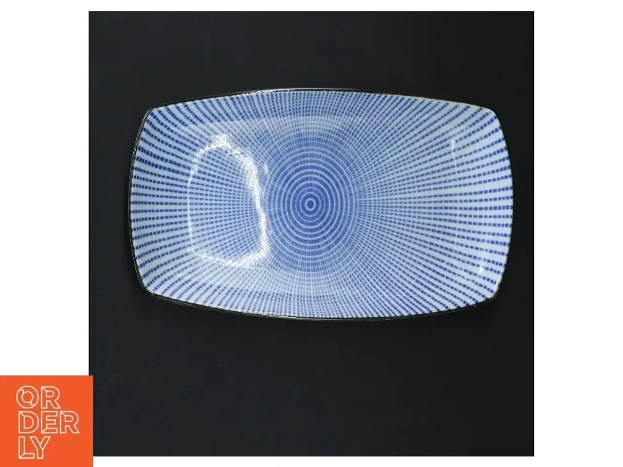 Billede 1 - Blåt rektangulært porcelænsfad (str. 22,5x11 cm)