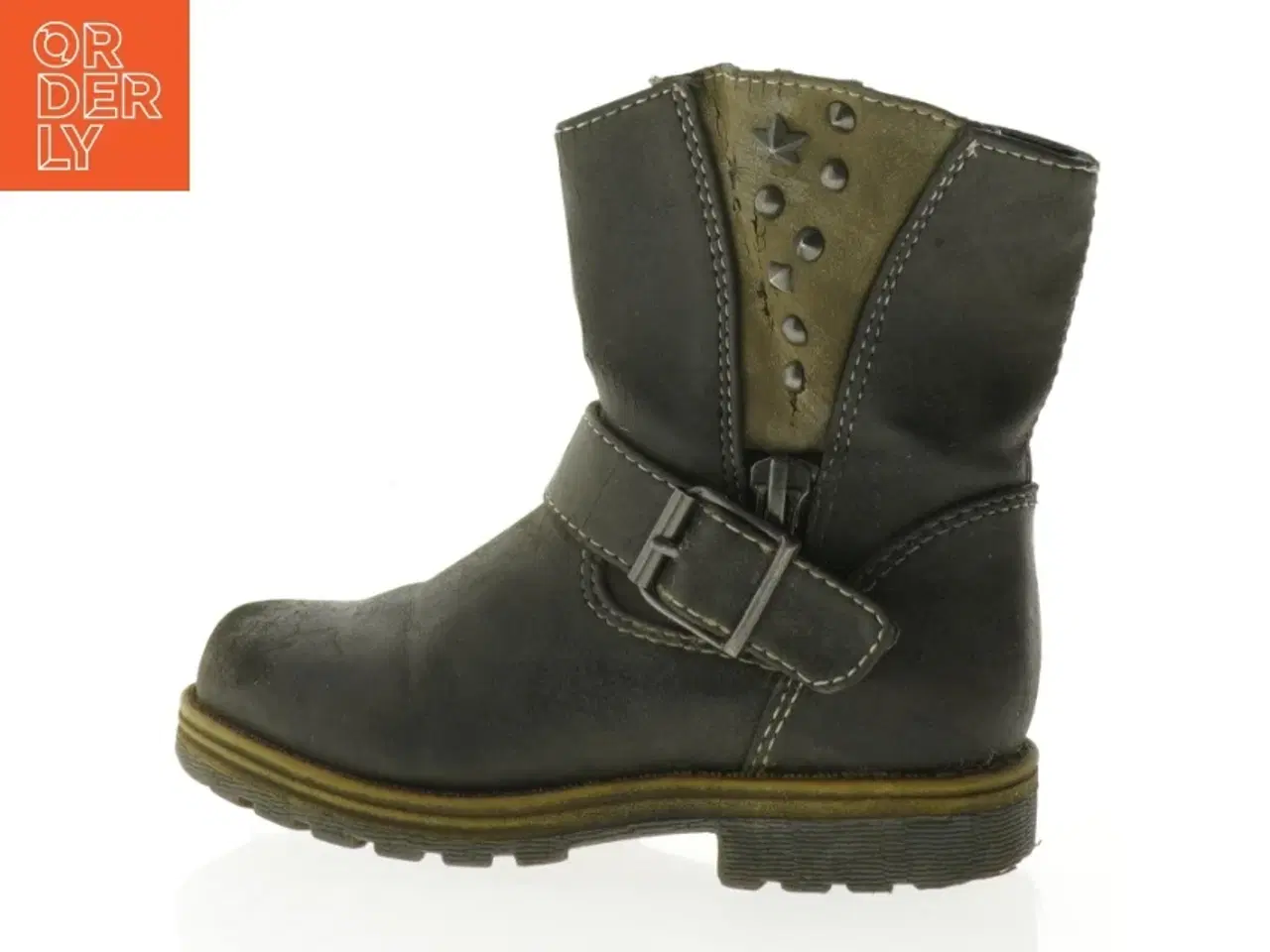 Billede 1 - Sorte læderstøvler med spænder (str. 25)