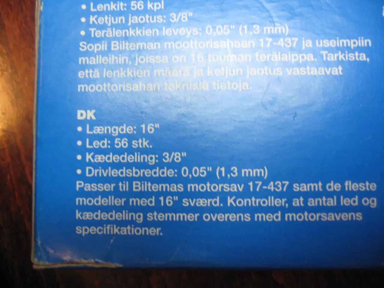 Billede 2 - Motorsavskæde 16" / 41 cm / 3/8" / 1,3 mm / 56 led