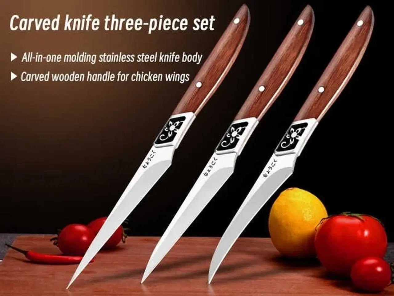 Billede 2 - 2 sæt Frugtknive – 3 knive – 3Cr13 rustfrit stål