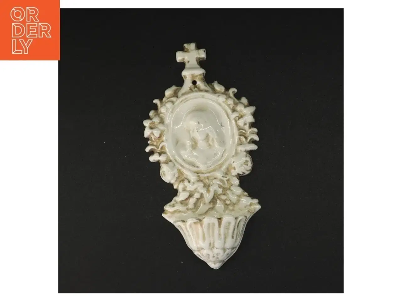Billede 1 - Antikt vievandsk kar Porcelæn vægophæng (str. 22 x 10 cm)