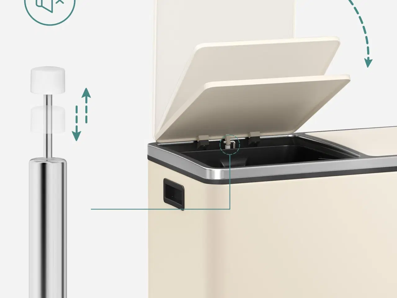 Billede 4 - Skraldespand med to rum 2 × 30 l blød lukning, creme