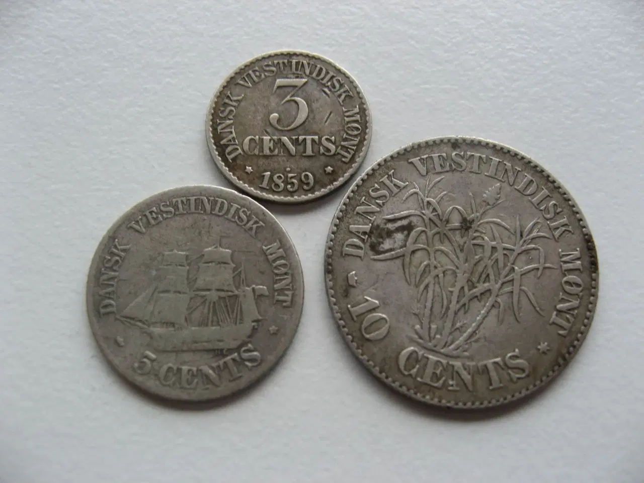 Billede 2 - Dansk Vestindien 3 & 5 Cents 1859, 10 Cents 1862