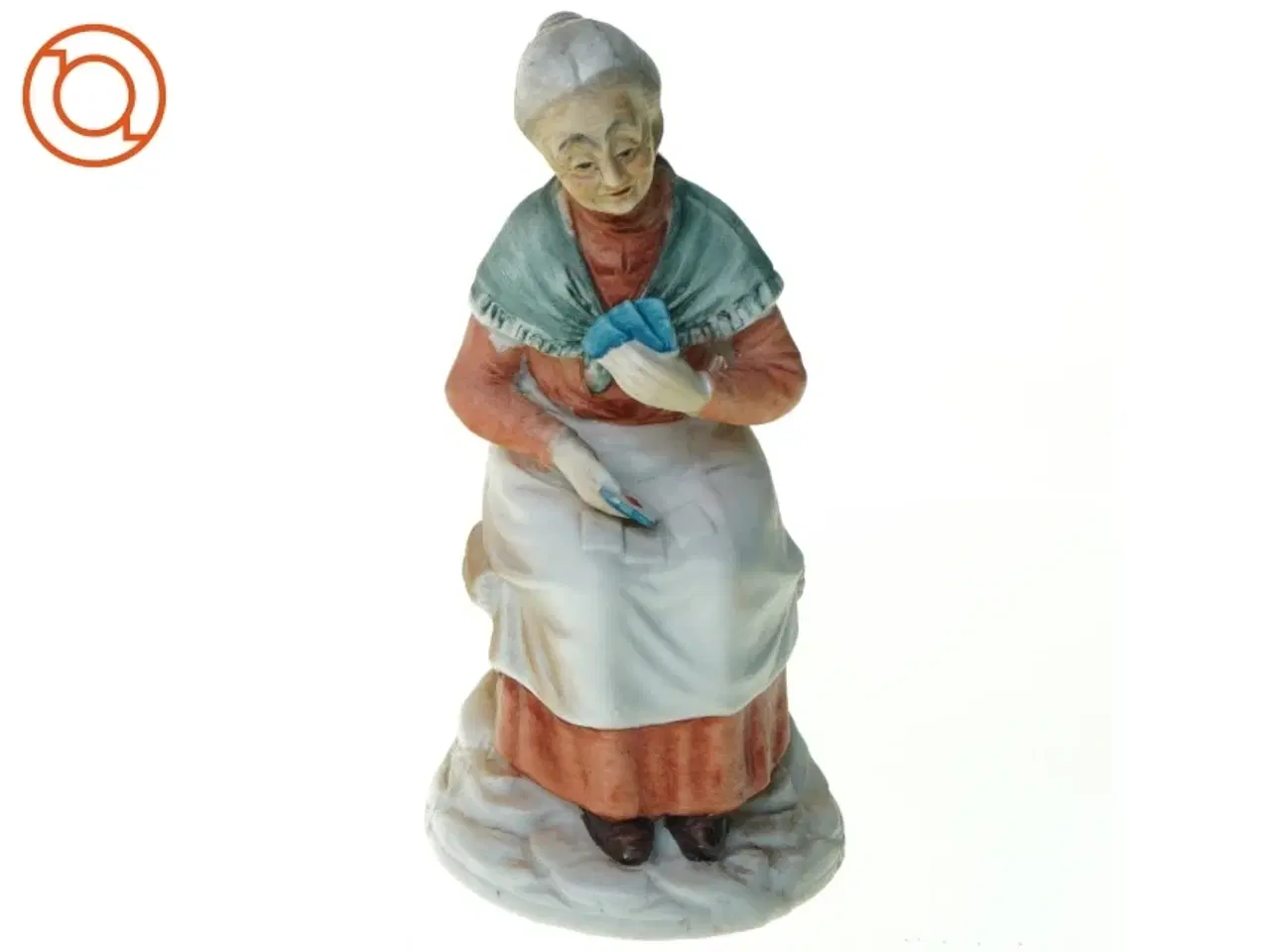 Billede 1 - Kortspillende Ældre Dame Keramikfigur, "Bedstemor med Slaw i" (str. 16 x 8 cm)