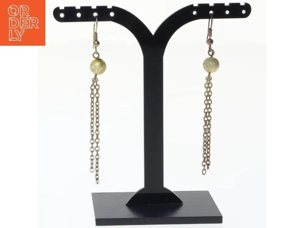 Billede 1 - Øreringe med kæde og perle (str. 7 x 1 cm)