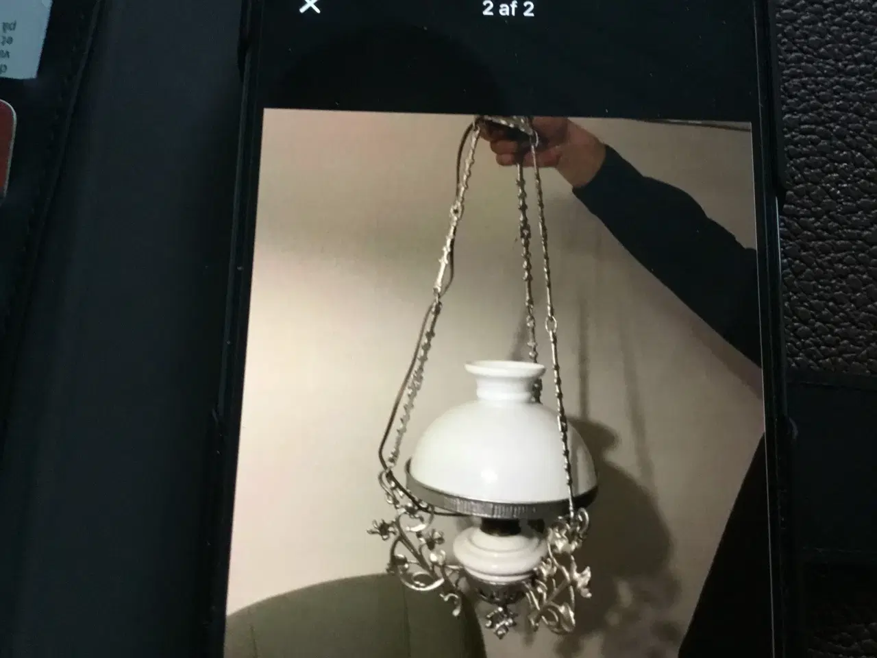 Billede 1 - Gammel lampe med hvid skærm