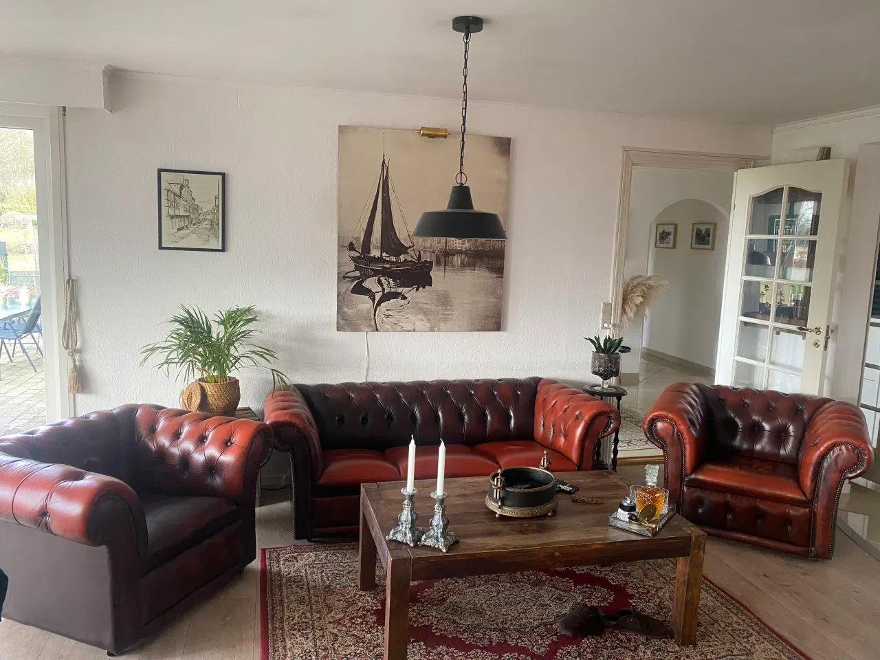 Billede 1 - Chesterfield sofasæt læder brun/rustfarvet