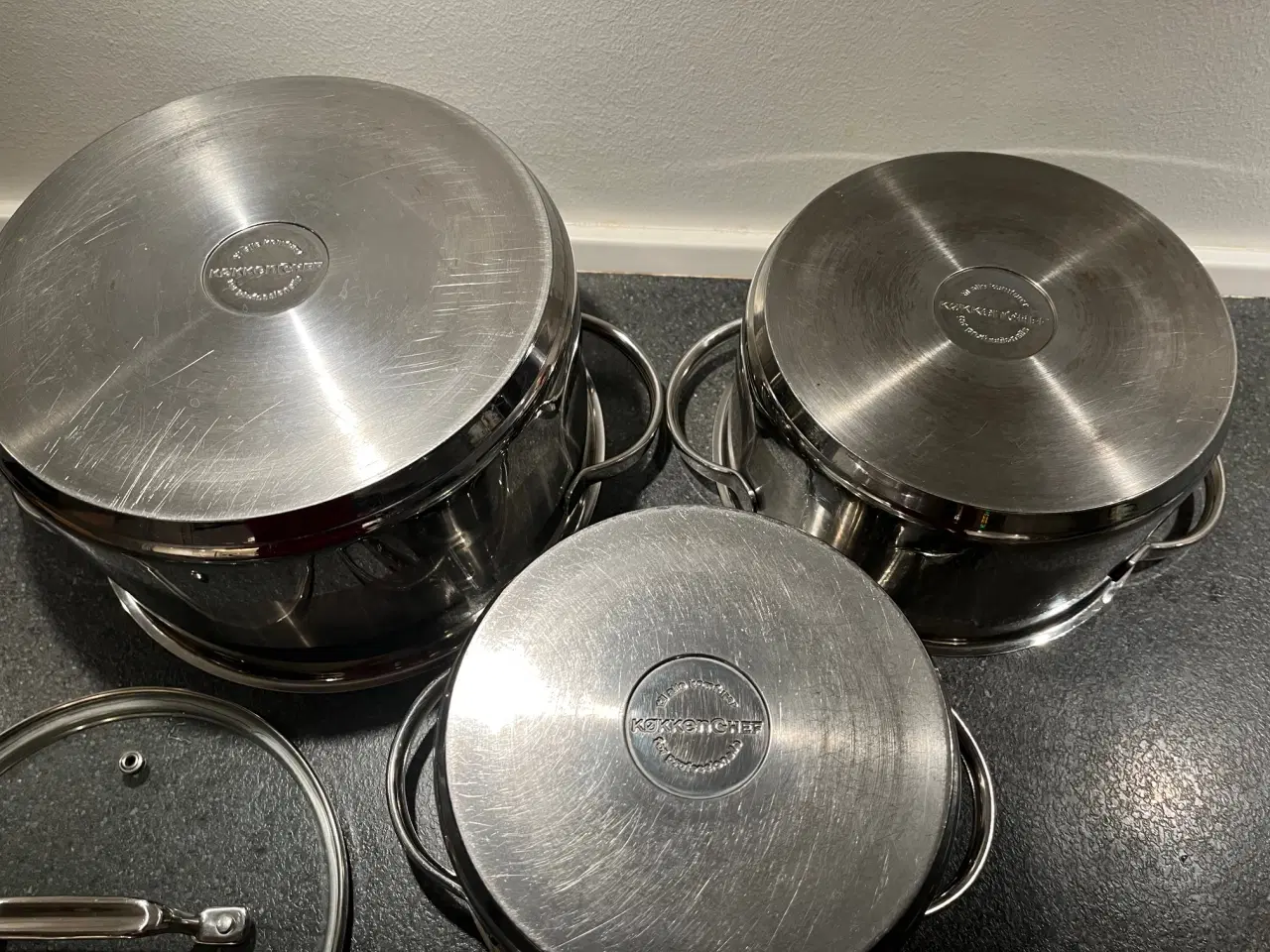Billede 7 - Grydesæt mrk. Køkkenchef 3 gryder+1 låg 