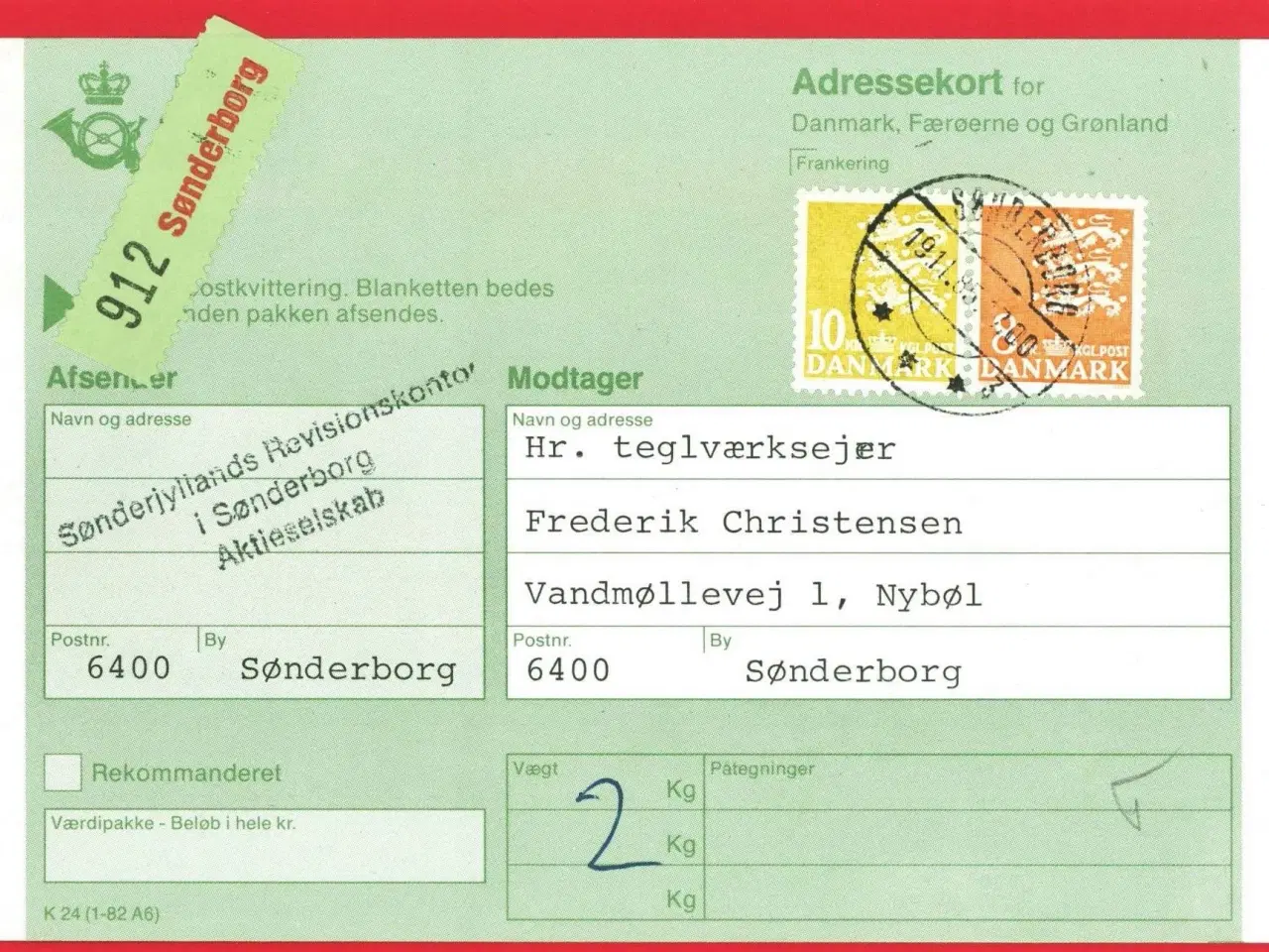 Billede 1 - Adressekort fra Sønderborg, 1985