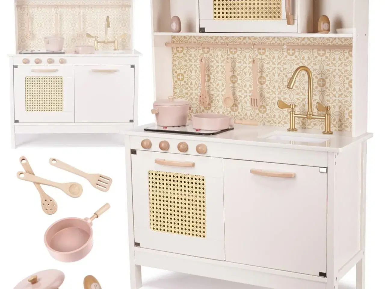 Billede 12 - Legekøkken i træ med retro look og boho tilbehør – MDF, lys og lyd