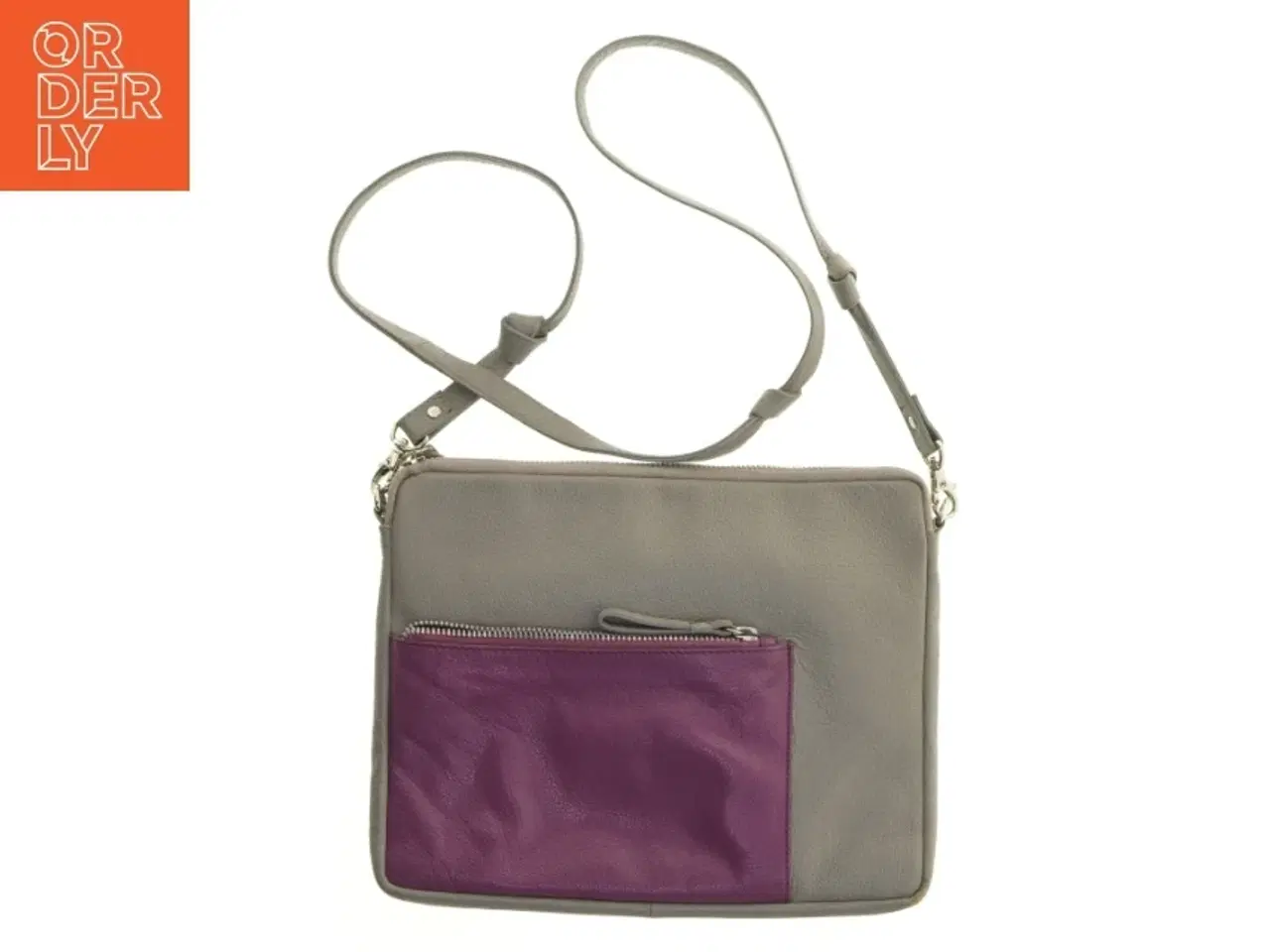 Billede 1 - Skuldertaske i læder med farveblok-design fra Aura (str. 28 x 22 cm)