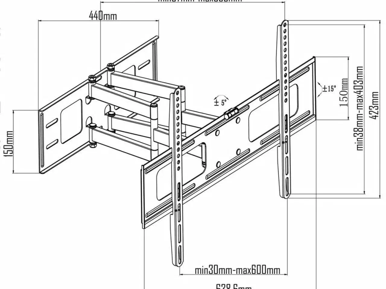 Billede 7 - Dobbeltarmet drejeligt vipbart TV-ophæng 3D 600x400 mm 37"- 70"