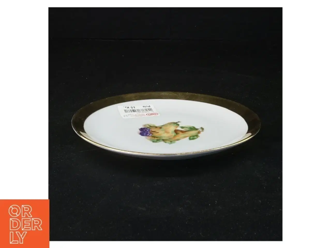 Billede 2 - Porcelænstallerken med guldkant og fuglemotiv (str. 17 x 17 cm)