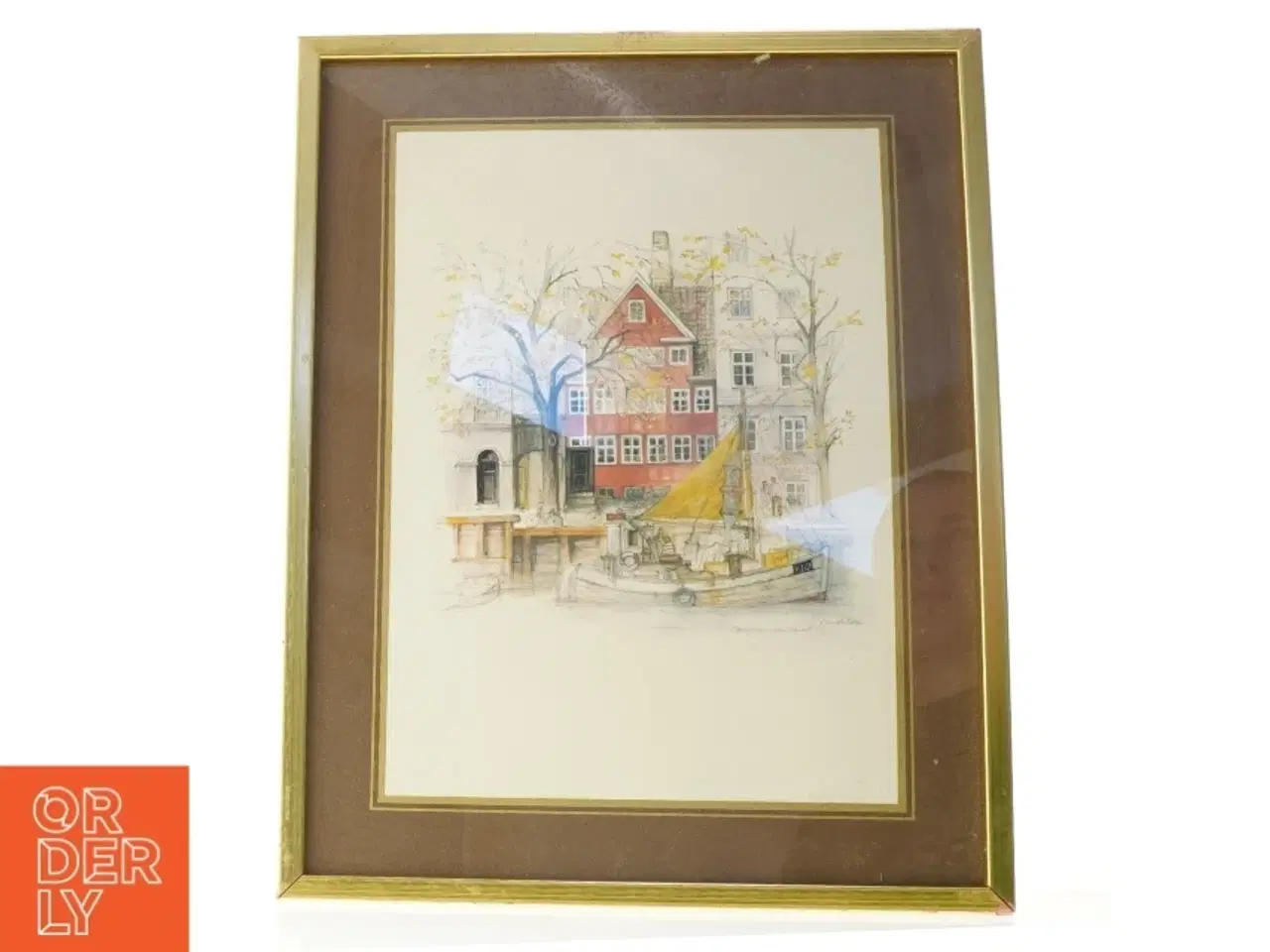 Billede 1 - Indrammet billede af bylandskab (str. 47 x 37 cm)