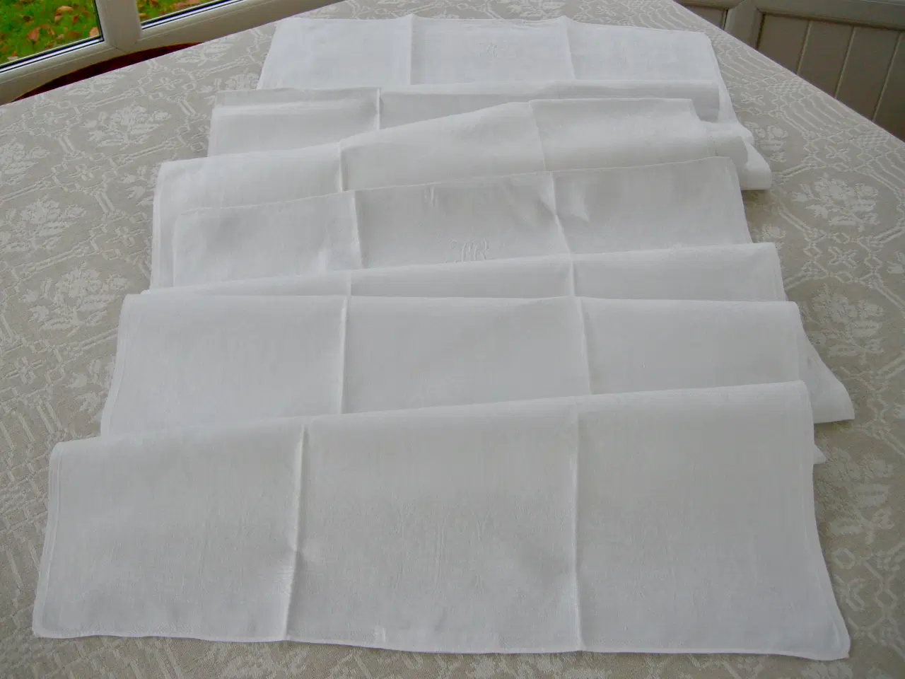 Billede 5 - Damaskvævet vintage hør viskestykker, 55 x 130 cm