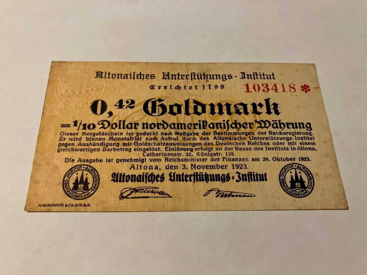 Billede 1 - 0,42 Goldmark Germany banknote