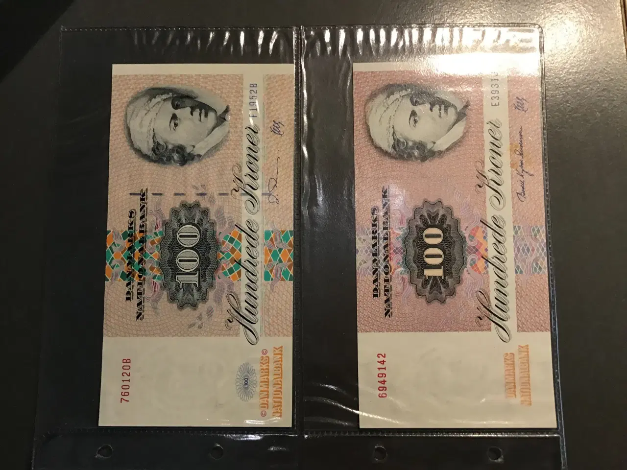 Billede 2 - Danmark, sedler, 100kr  Tre styks 100 kr. sedler P