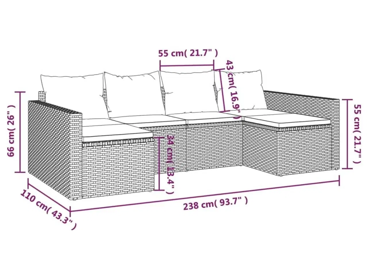 Billede 11 - Loungesæt til haven 2 dele med hynder polyrattan grå