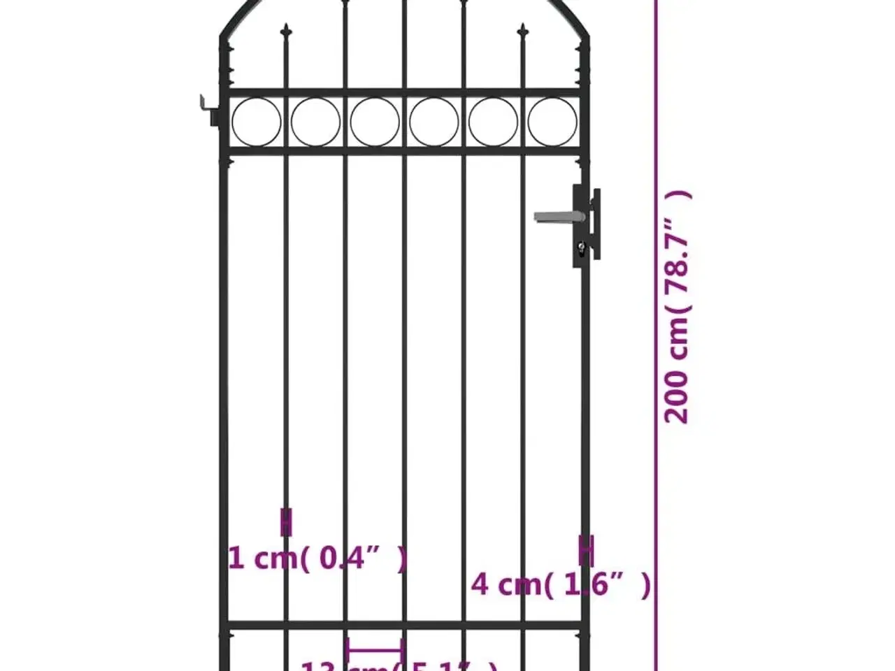 Billede 5 - Hegnslåge med buet top 89 x 200 cm stål sort