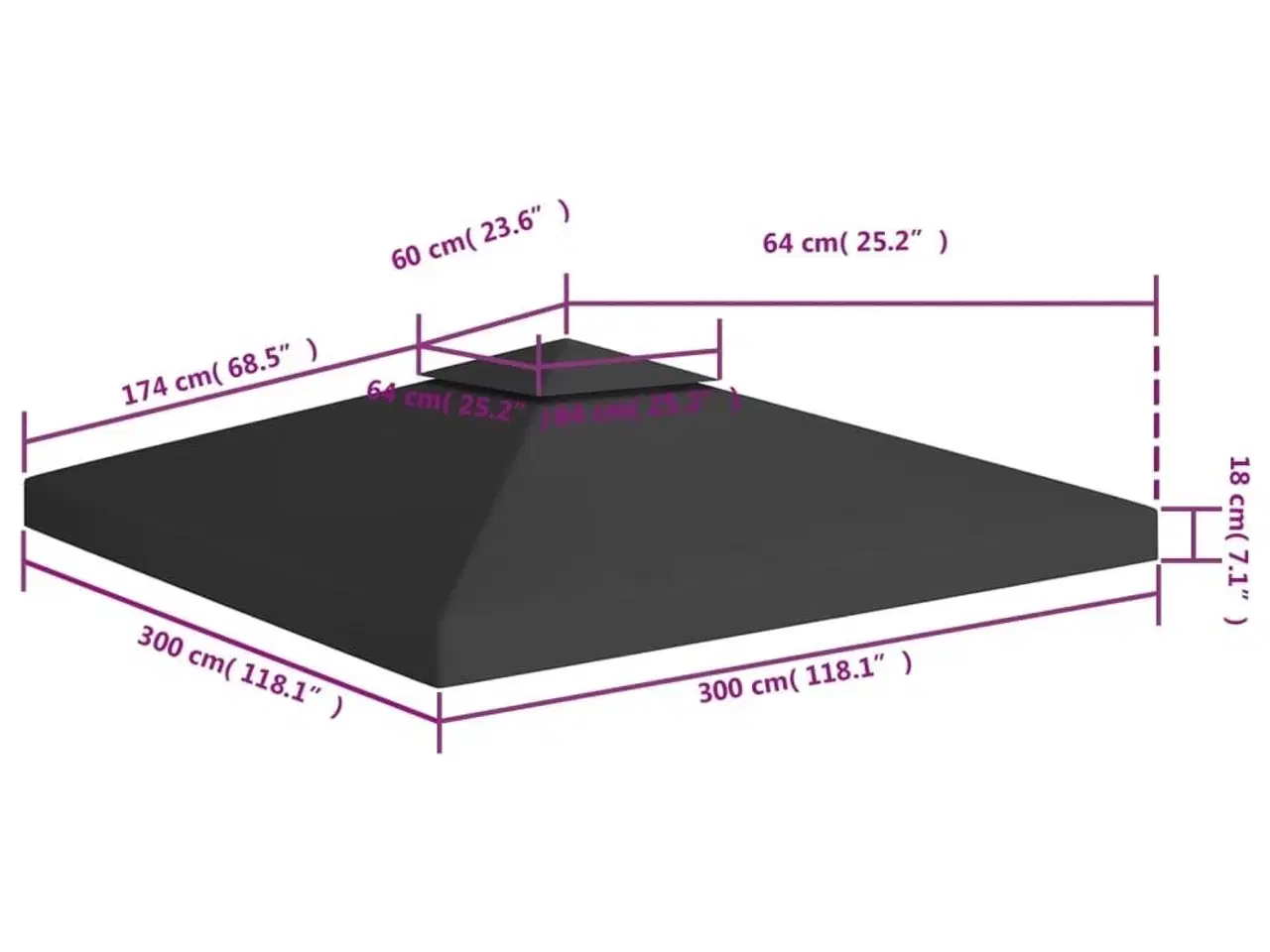 Billede 7 - Pavillontopdække i 2 lag 3x3 m 310 g/m² sort