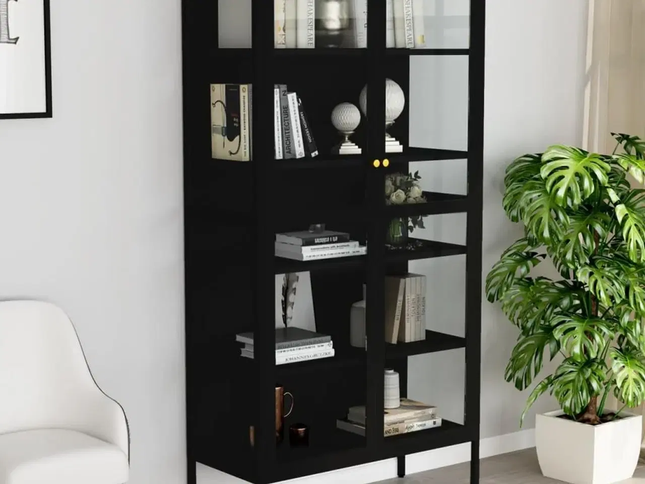 Billede 1 - Udstillingsskab 90x40x180 cm stål og hærdet glas sort