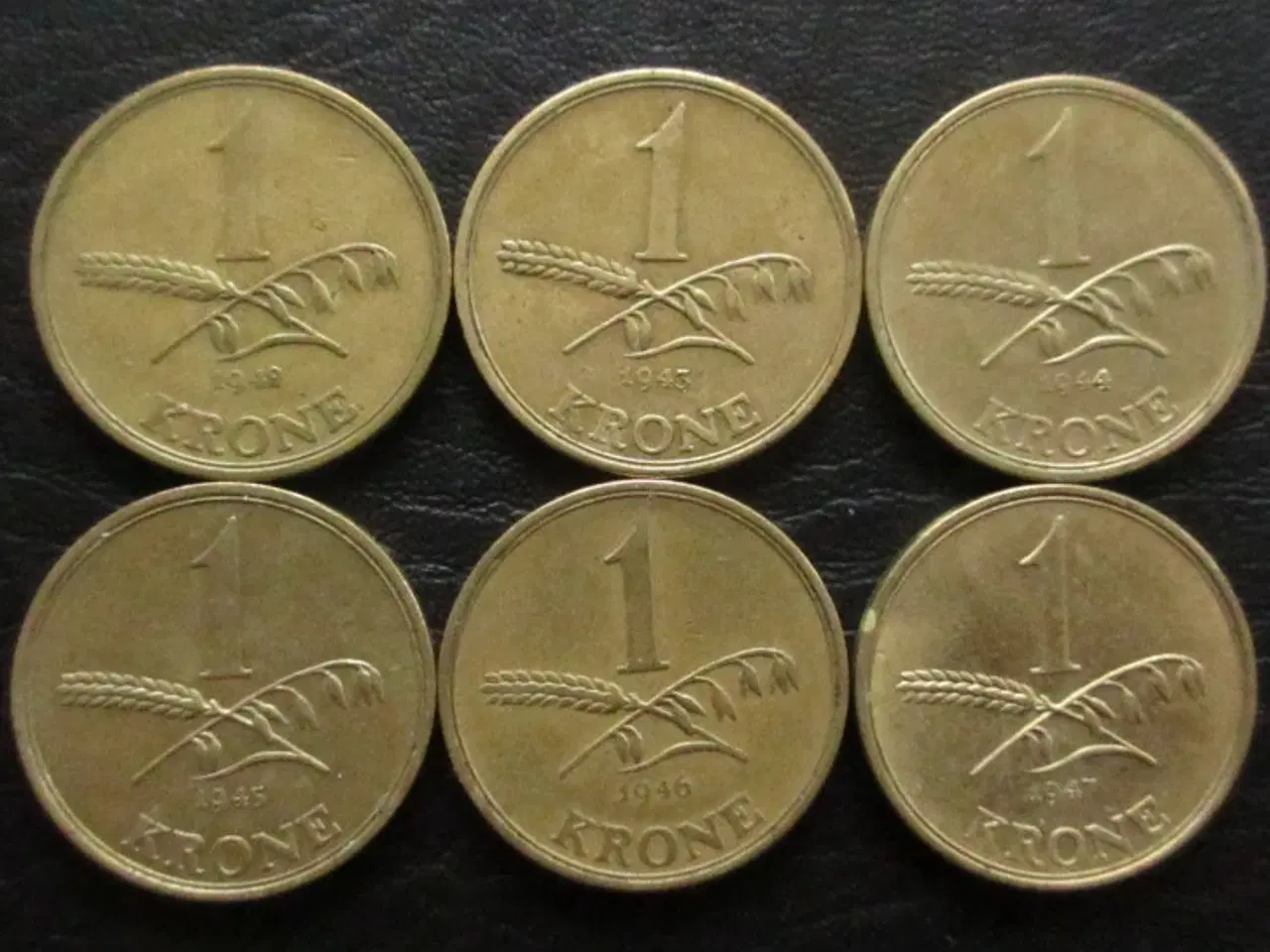 Billede 1 - 1 kr 1942-1947 Chr. X komplet sæt 6 stk