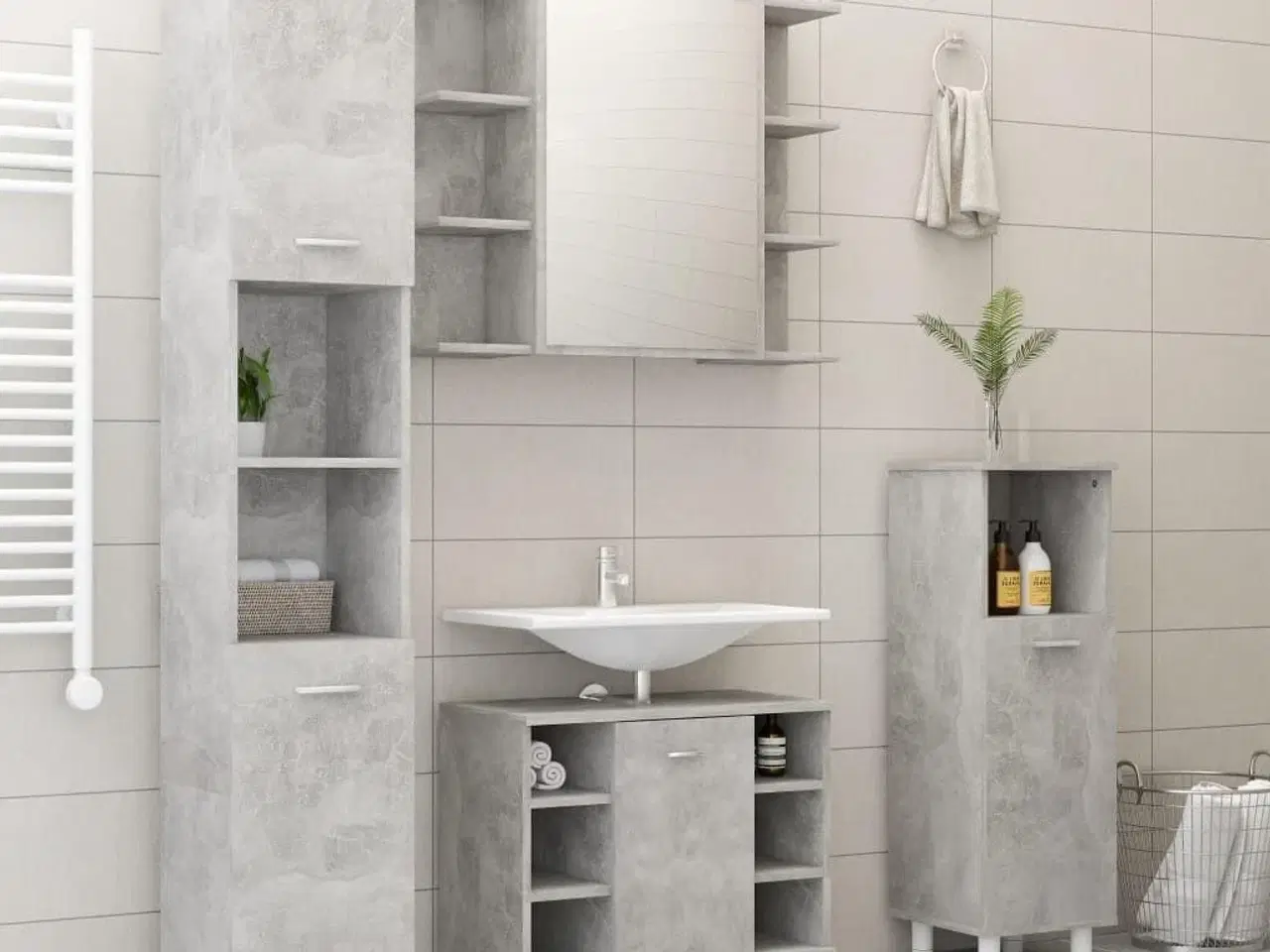 Billede 3 - Badeværelsesskab 30x30x95 cm konstrueret træ betongrå