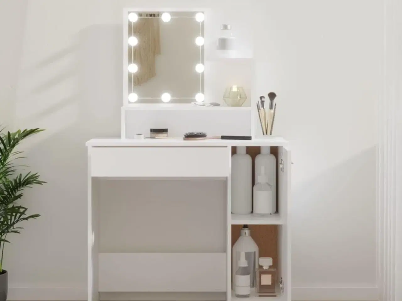 Billede 1 - Makeupbord med LED-lys 86,5x35x136 cm hvid
