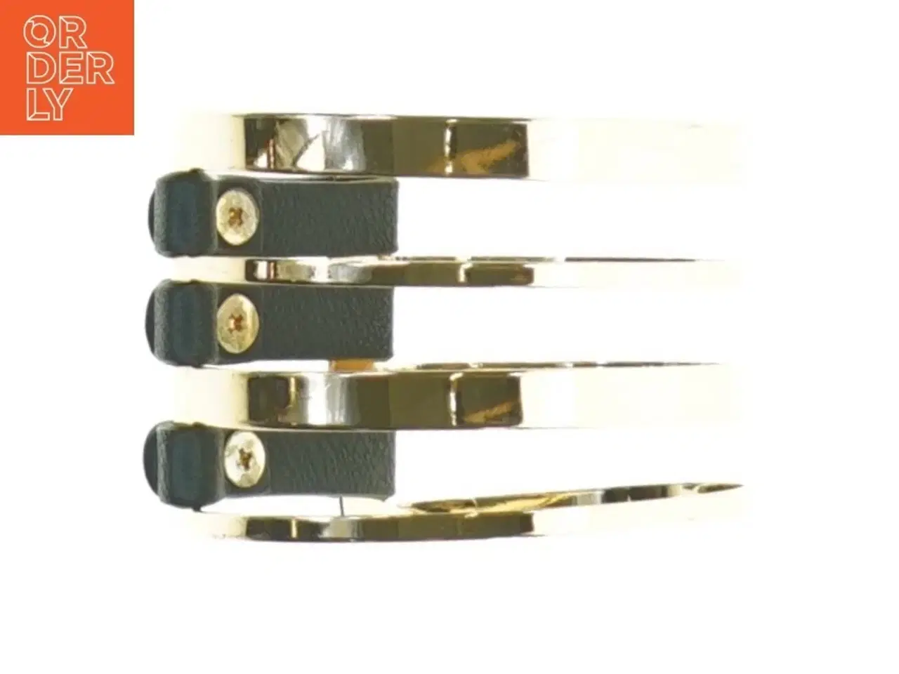 Billede 2 - Gyldent armbånd med sort læder (str. Ø6,5 x, 5 cm )