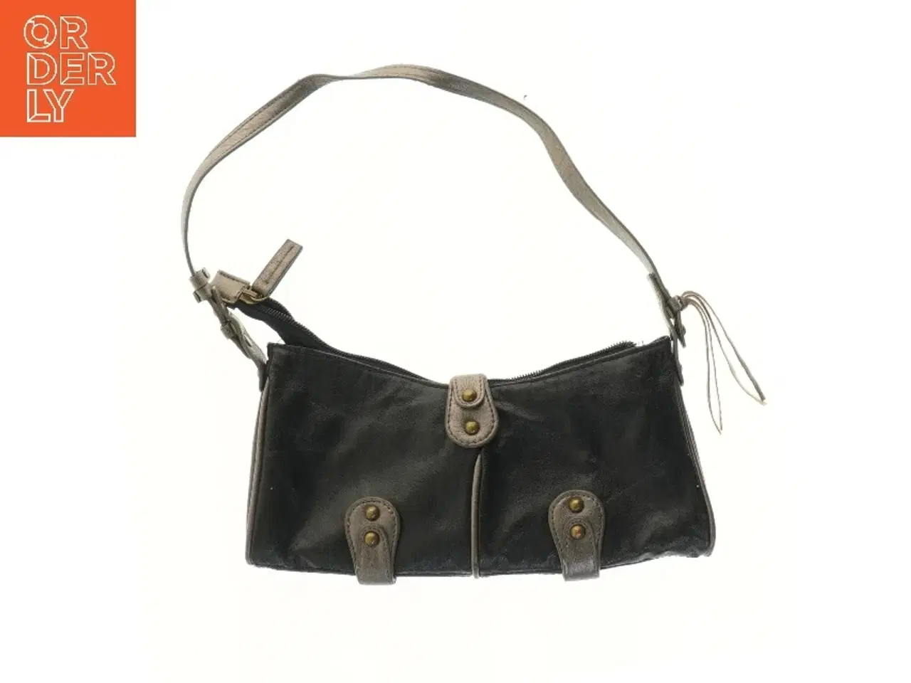 Billede 2 - Sort skuldertaske med rem fra Miaow (str. 13x2,5x27 cm)
