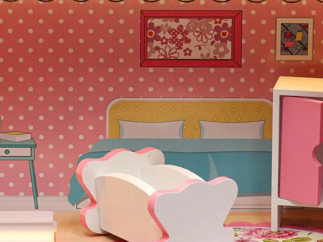 Billede 15 - Dukkehus i træ med møbler 70 cm – pink med LED