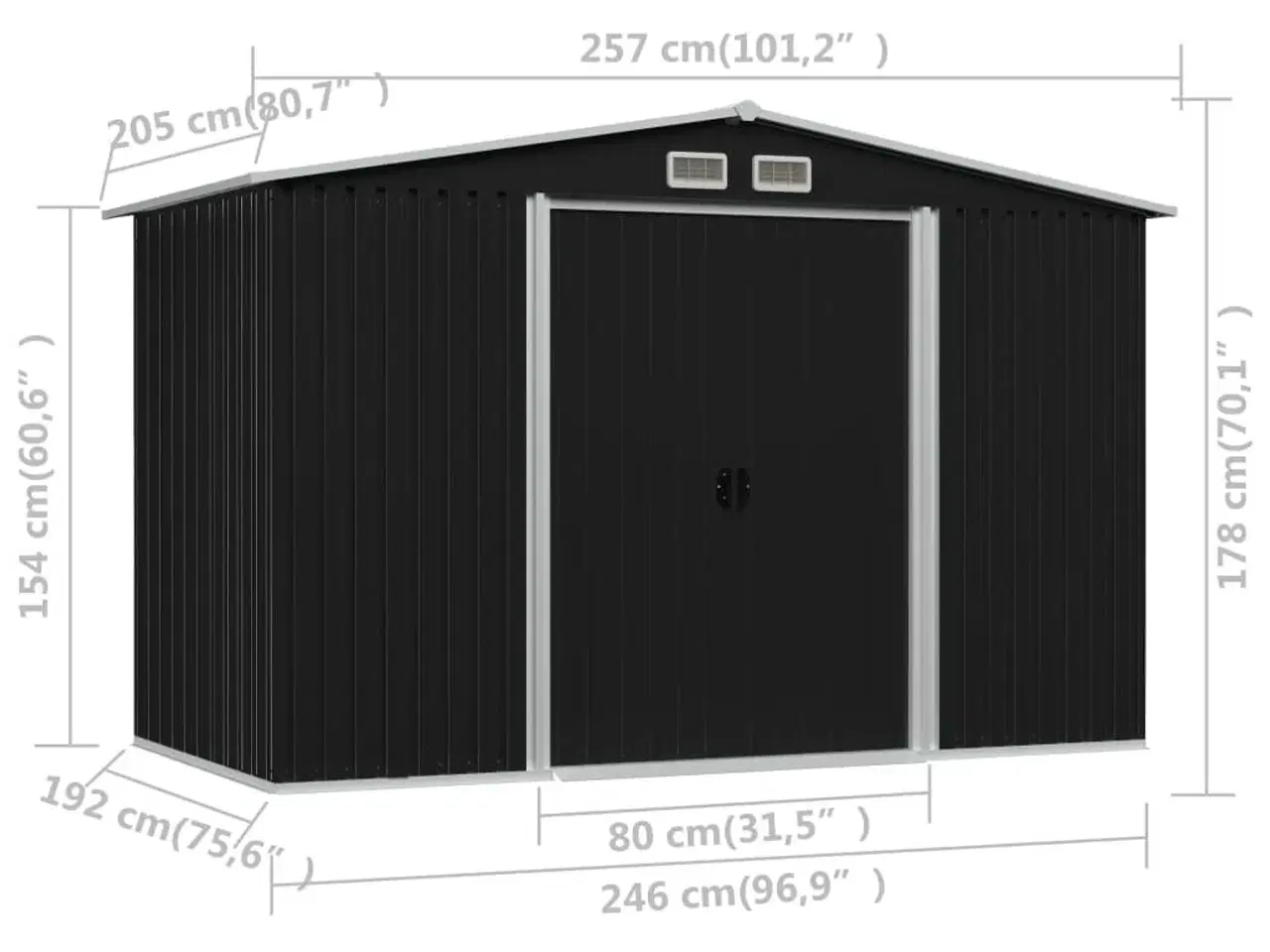 Billede 7 - Opbevaringsskur til haven 257x205x178 cm stål antracitgrå