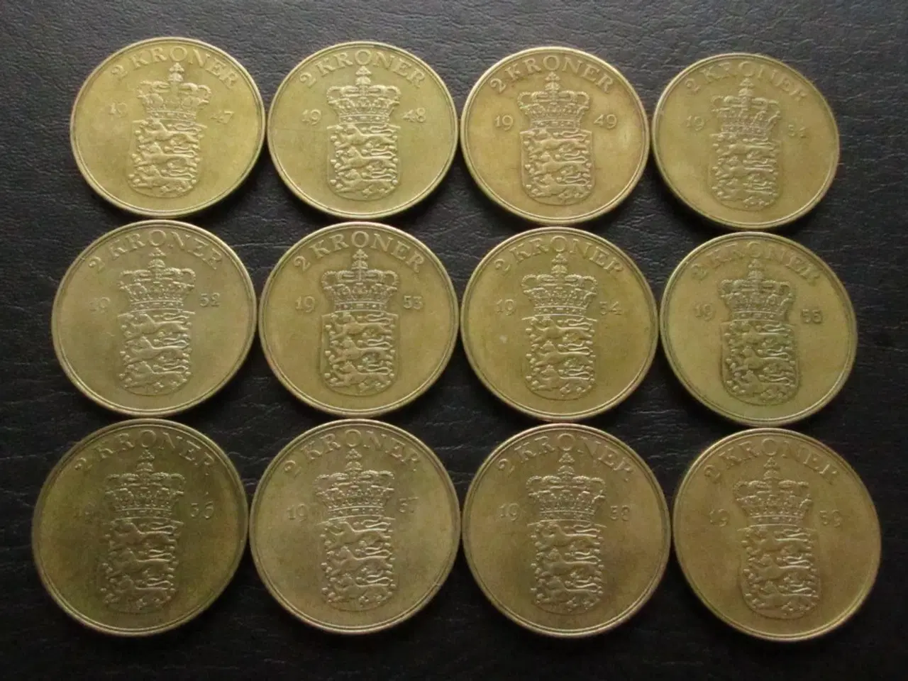 Billede 1 - 2 kr 1947-1959 Fr. IX komplet sæt 12 stk