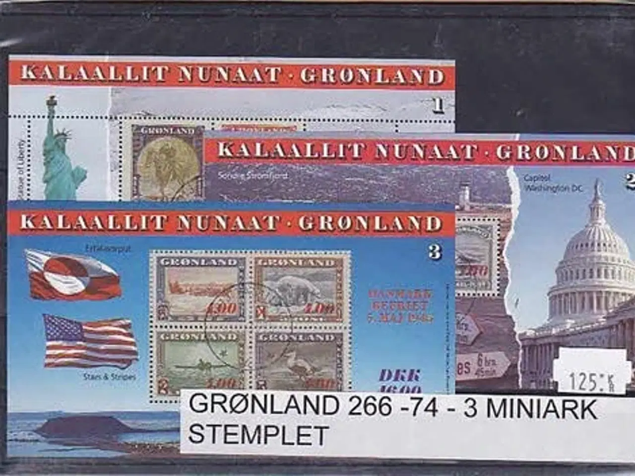 Billede 1 - Grønland 266/74 3 Miniark Stemplet