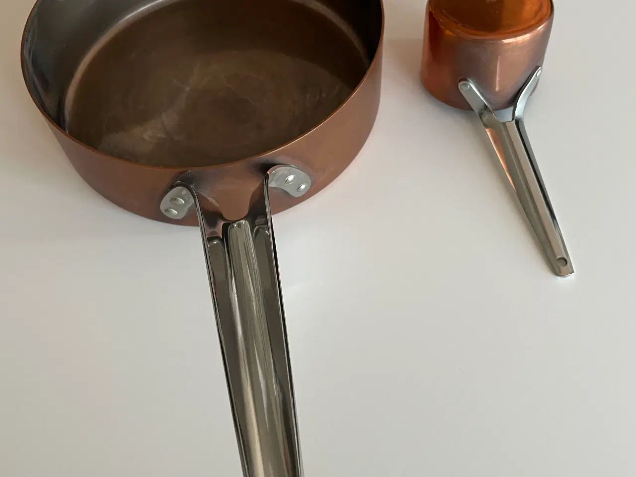 Billede 1 - Kobber gryde stor og lille med skaft