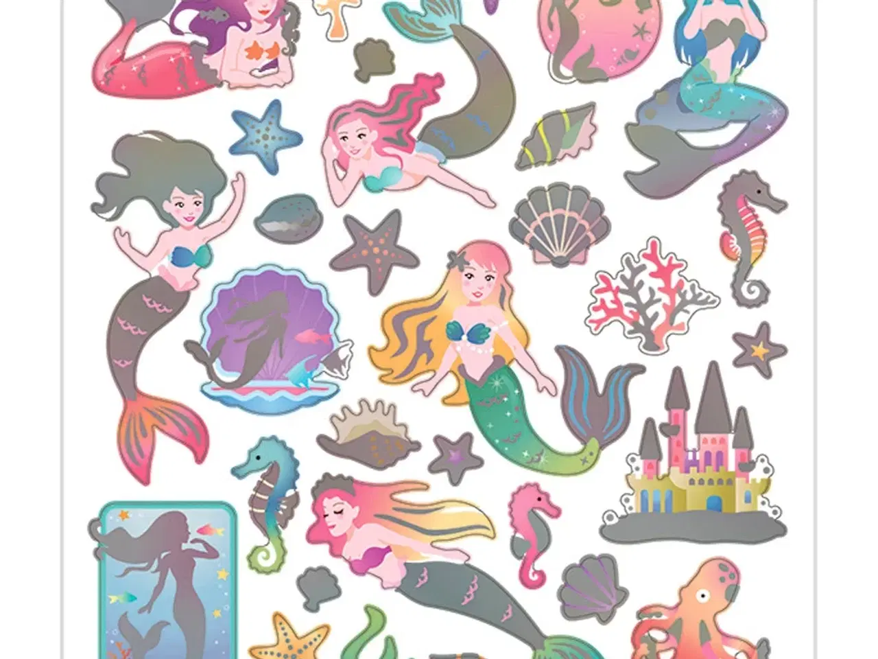 Billede 1 - Havfrue Stickers - Ark 15x16,5 cm med Foliedetaljer