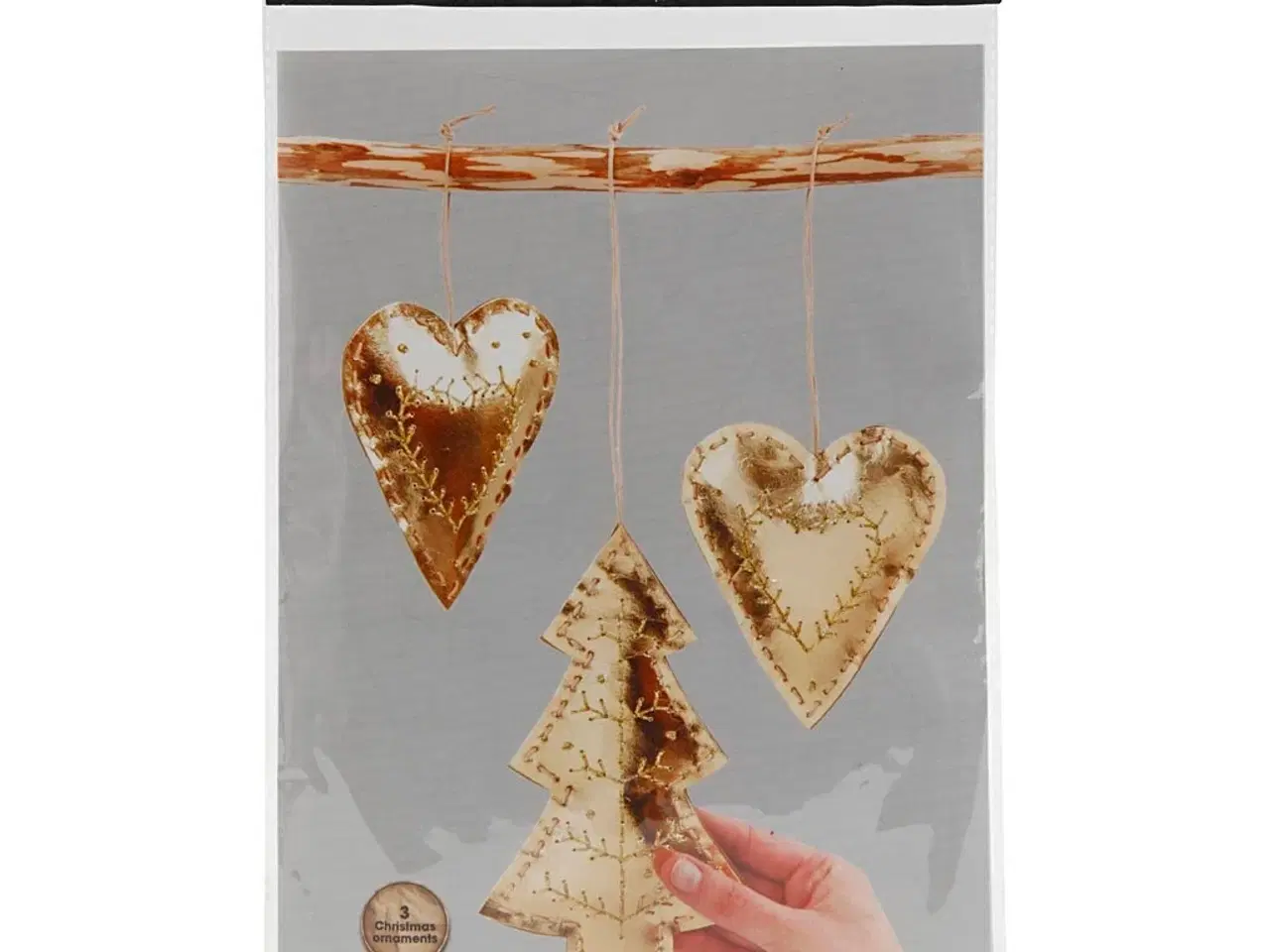 Billede 1 - Juleophæng i læderpapir - Sæt med træ og hjerte