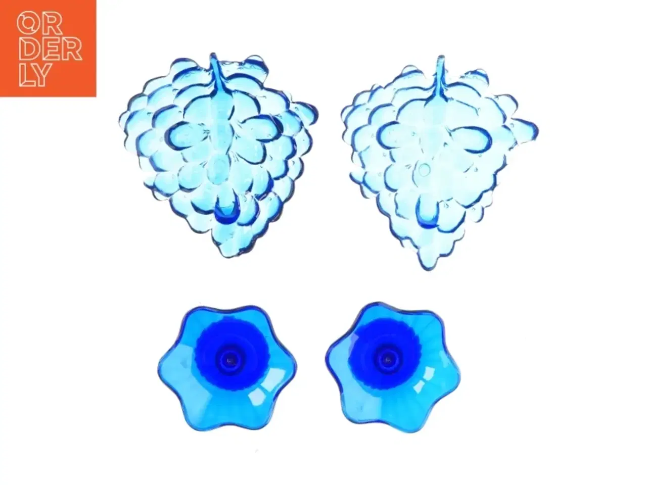 Billede 2 - To fade og to skåle på fødder i blåt glas