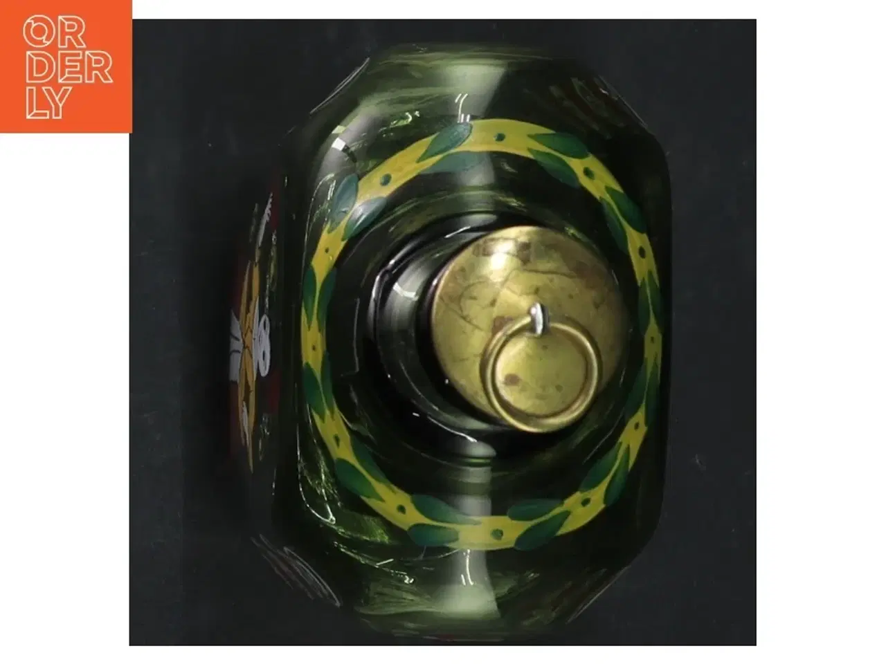 Billede 3 - Dekoreret grøn glasflaske fra Jægerspris Slot (str. 19 cm)