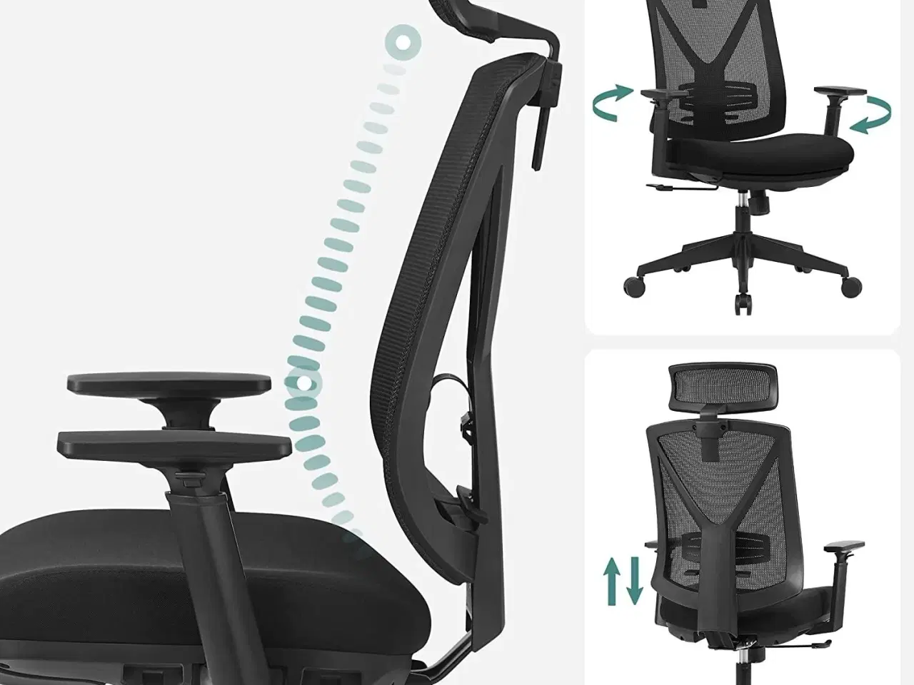 Billede 3 - Kontorstol ergonomisk med fodstøtte – sort