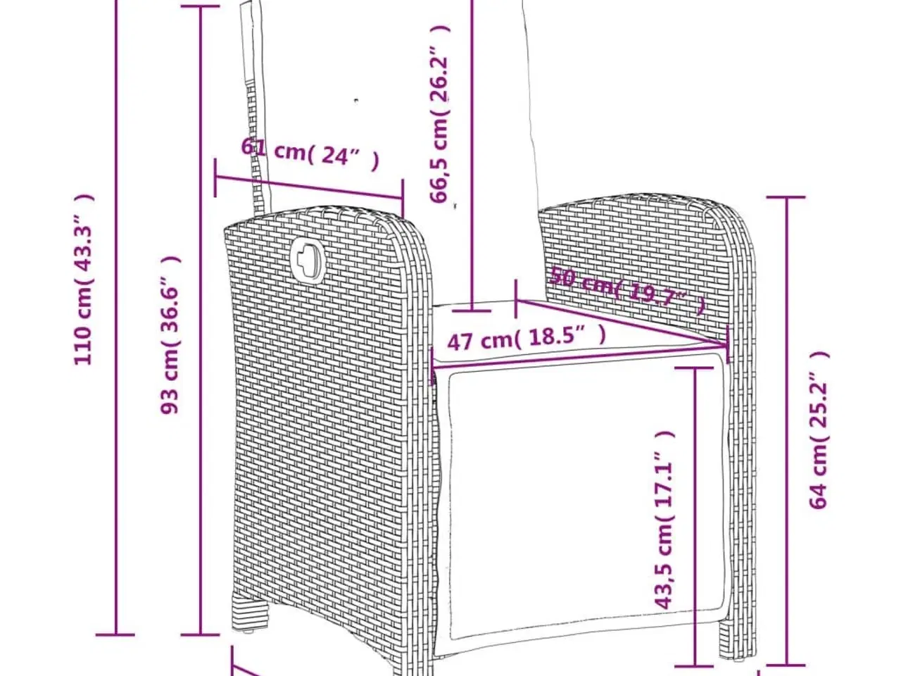Billede 10 - Havestol med justerbart ryglæn og fodstøtte polyrattan sort