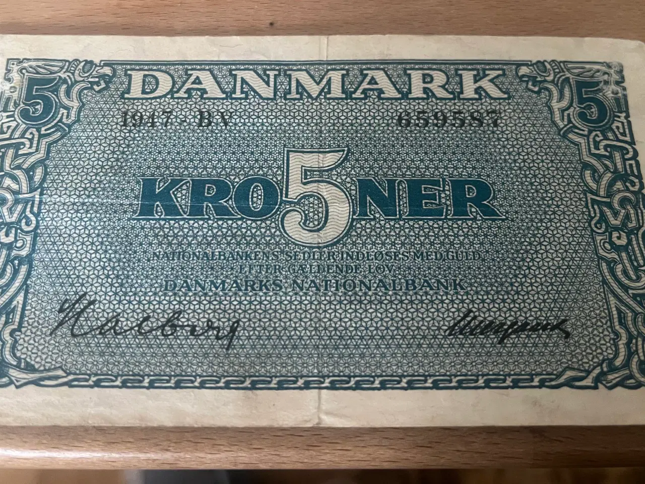 Billede 1 - Gammel dansk 5 kroners seddel fra 1947