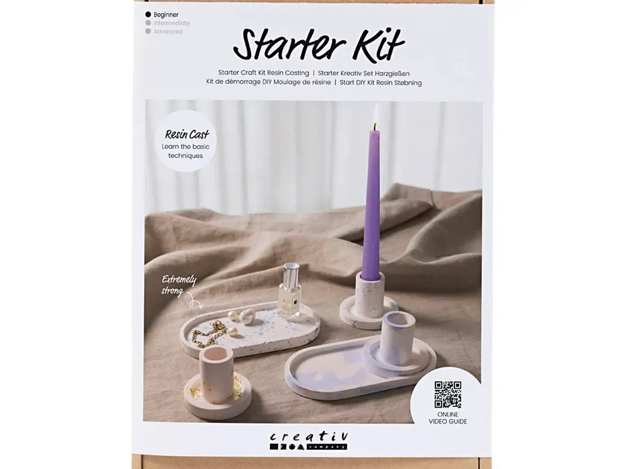Billede 1 - Start DIY Kit Resin Støbning, 3 lysestager og 2 fade, blå, lys pink, hvid, 1 pk.
