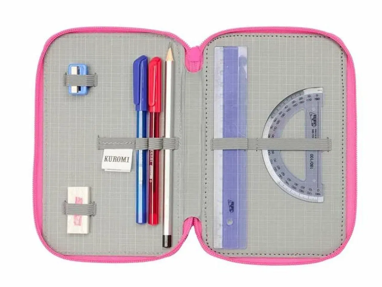 Billede 3 - Penalhus tredobbelt Kuromi - sort/fuchsia, 12,5 × 19,5 × 5,5 cm, 37 dele