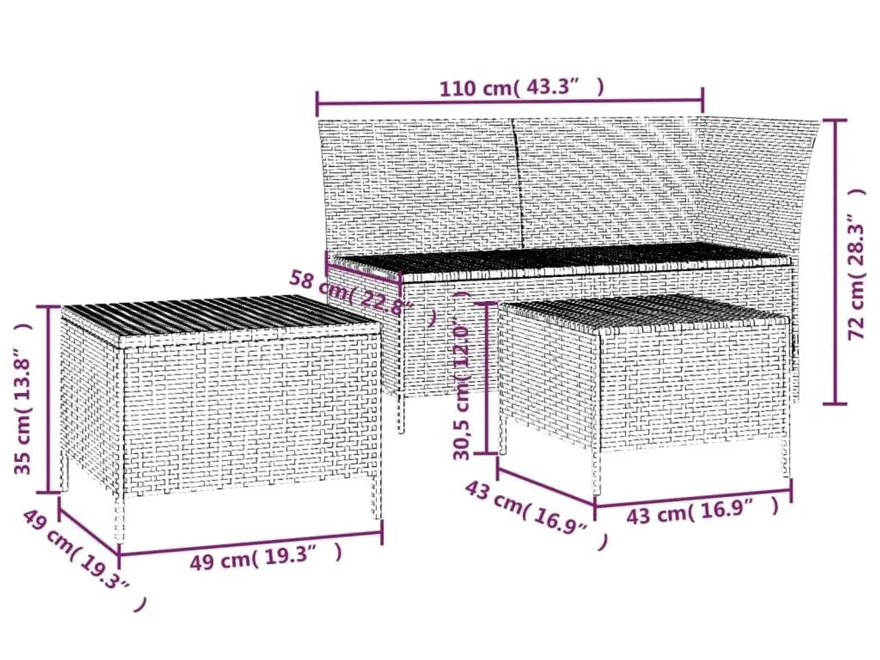 Billede 12 - Loungesæt til haven 3 dele med hynder polyrattan grå