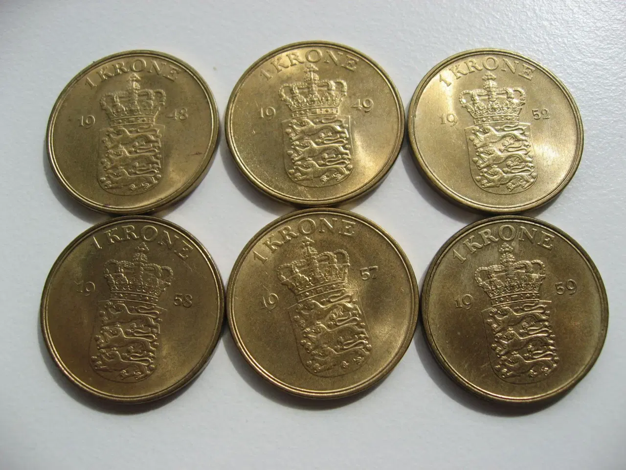 Billede 1 - Smukke gule 1 kr 1948,49,52,57,58,59, Samlet Pris