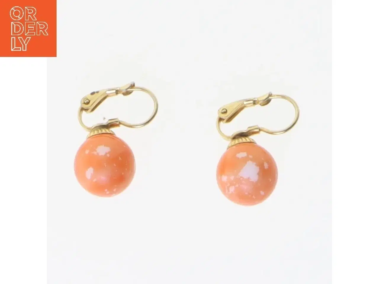 Billede 1 - Øreringe med orange kugle (str. 2 cm)