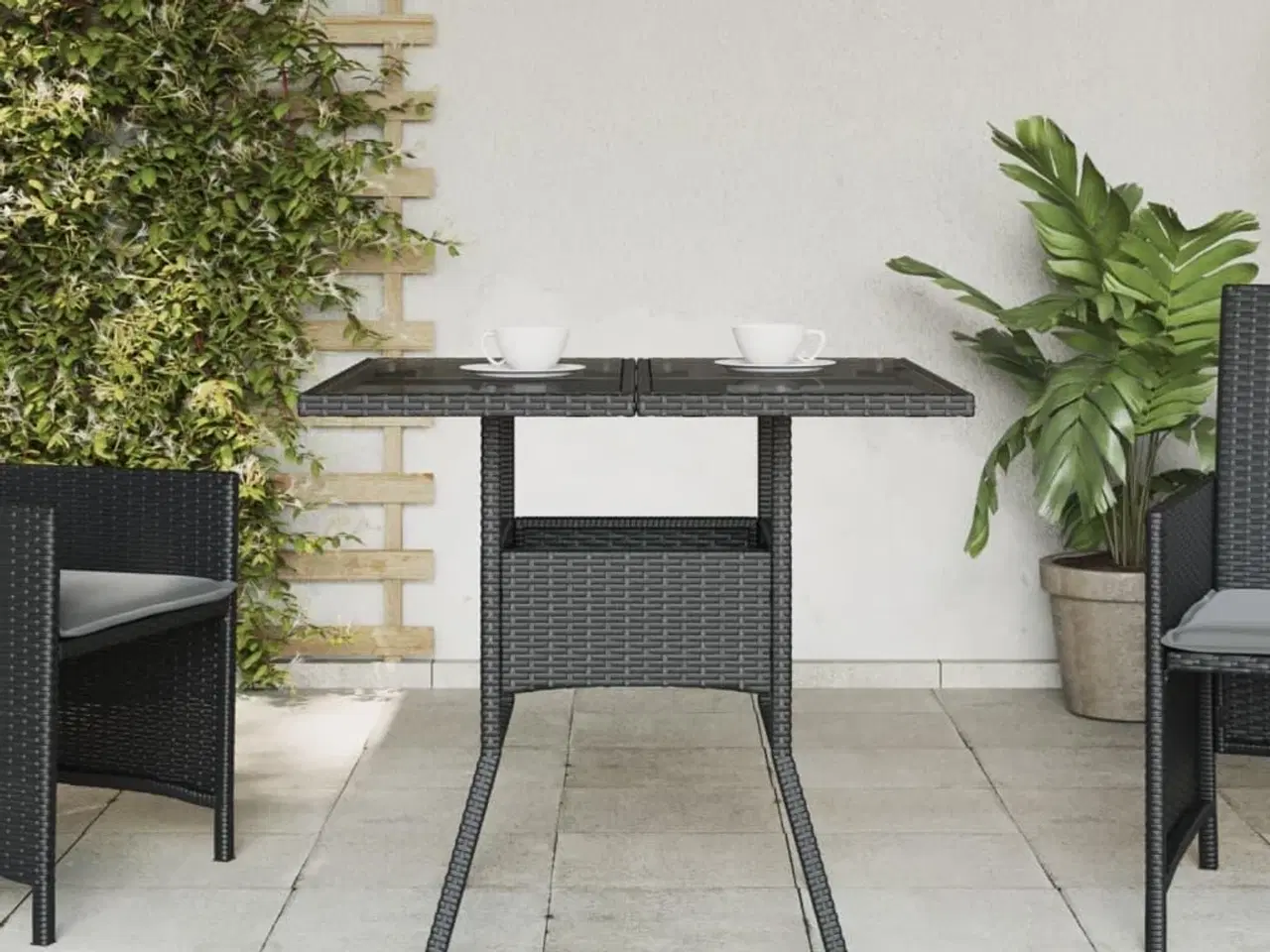Billede 3 - Havebord med glastop 80x80x75 cm polyrattan sort