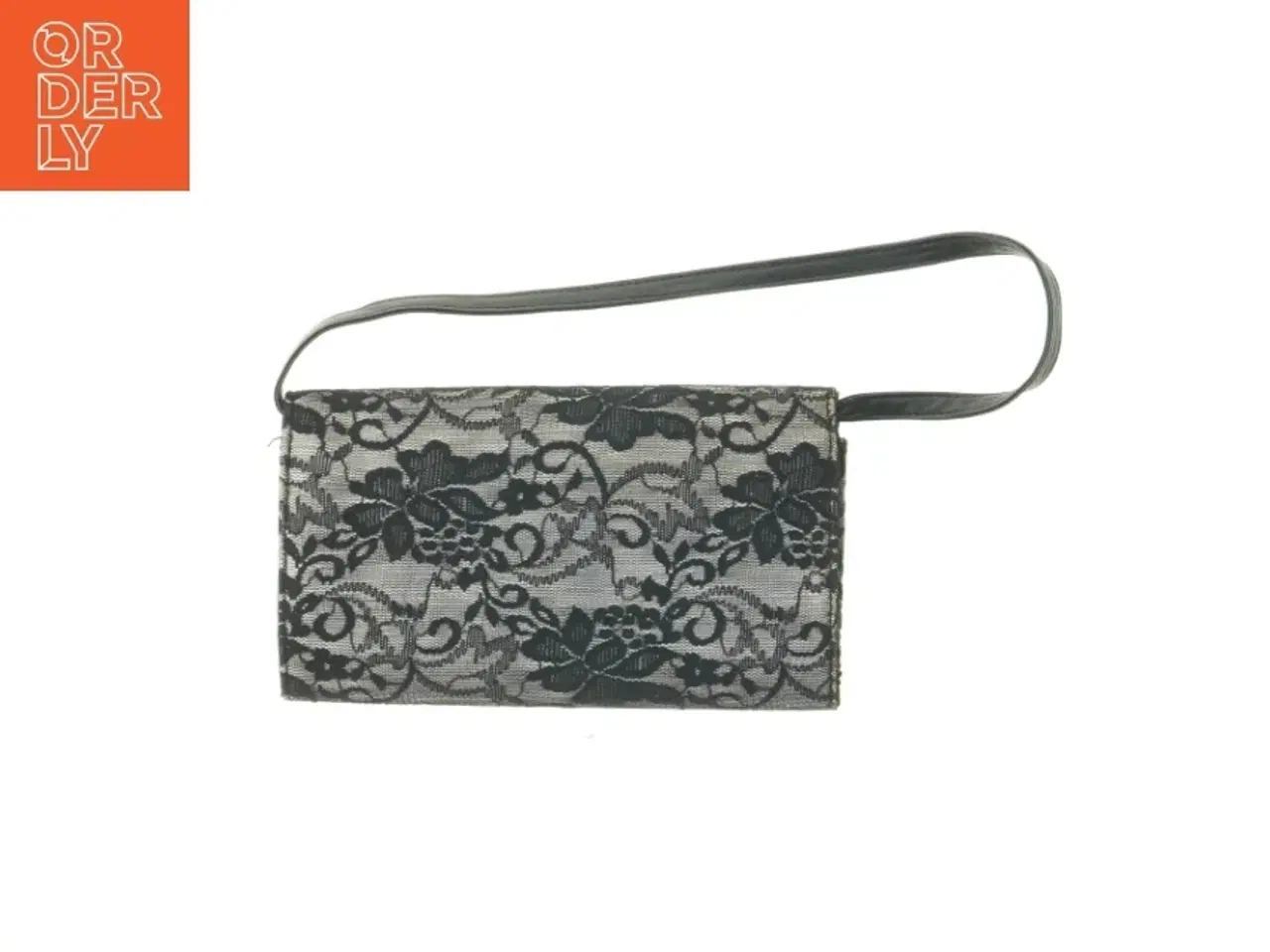 Billede 4 - Sort blomstret clutch med håndledsrem (str. 12x21x2 cm)